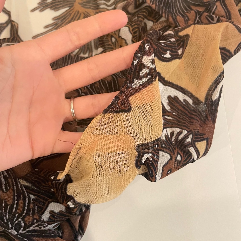 Cache Vintage Y2K Sheer Mesh Floral Wrap Top Long Sleeve Brown Tan V-Neck Large - Picture 9 of 9